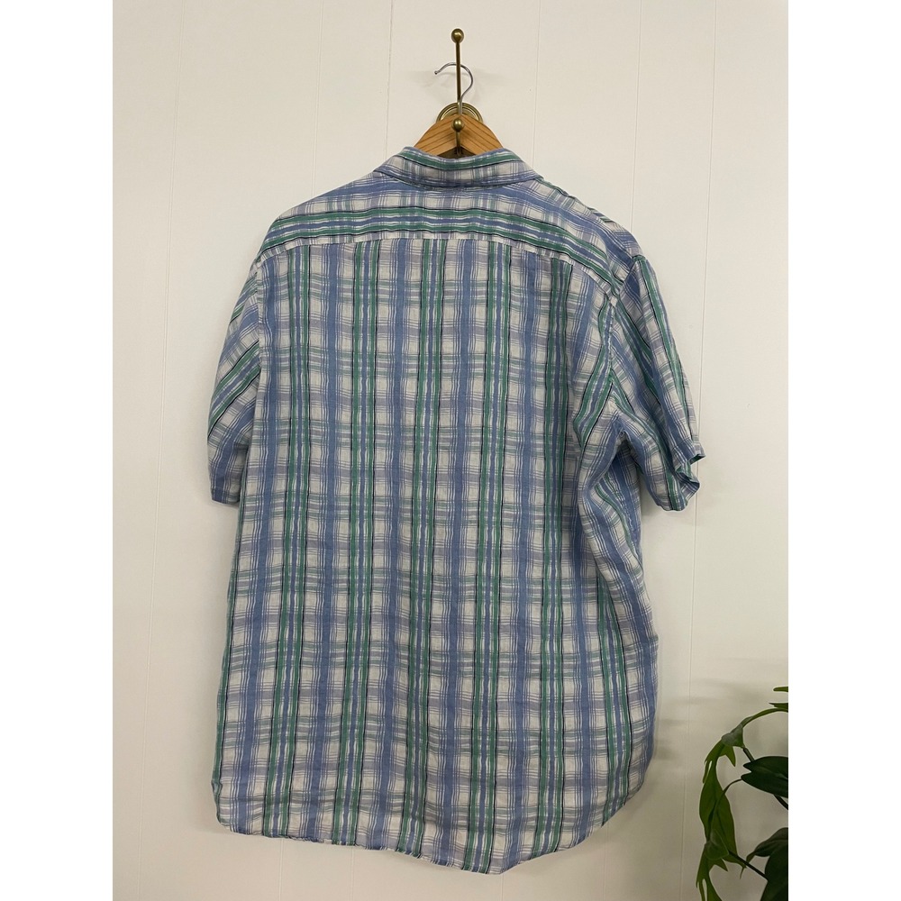 Michael Kors Mens XL Slim Fit Short Sleeve Plaid Button Down Shirt Blue Green - Picture 3 of 5